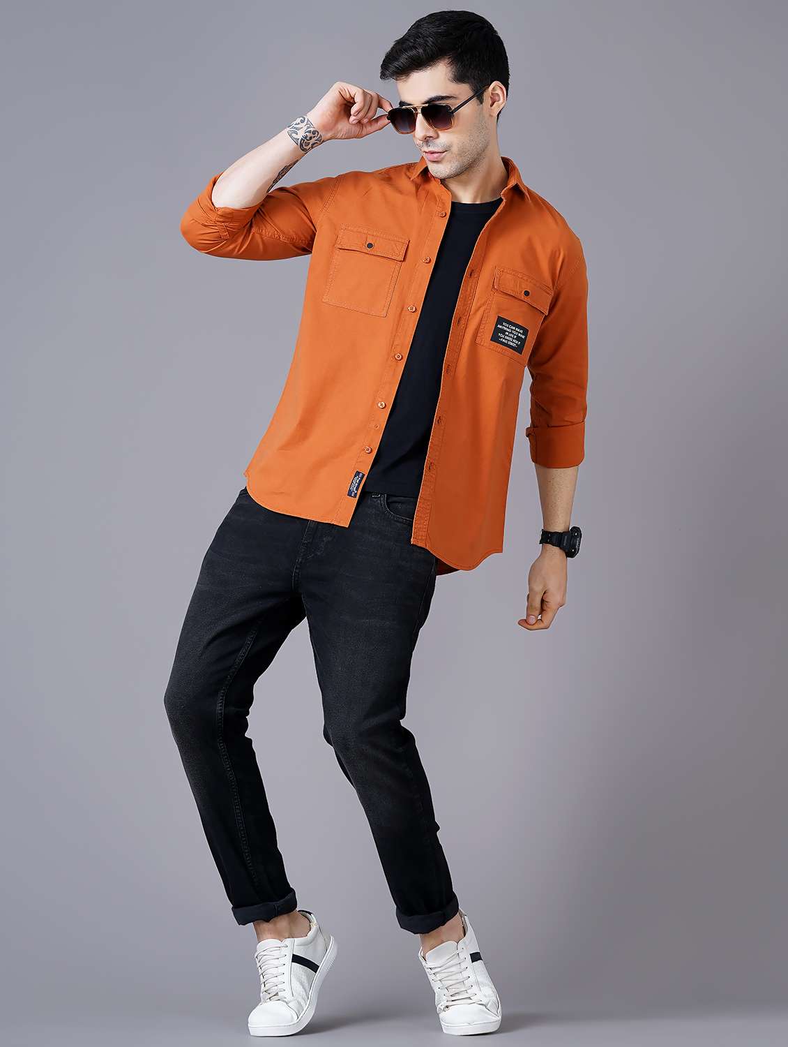 orange solid casual shirt - 18469825 - Standard Image - 3