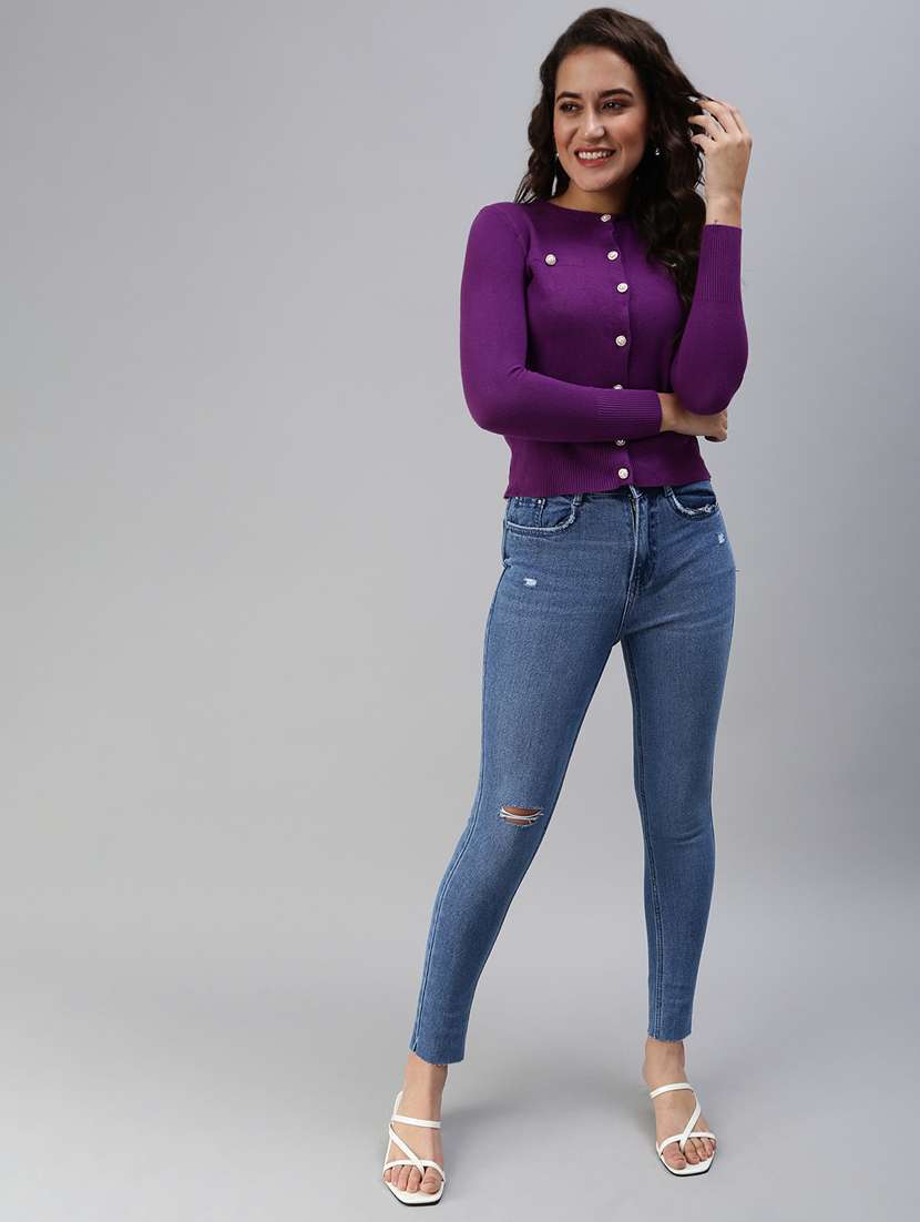 button embellished solid cardigan - 18469879 -  Standard Image - 3