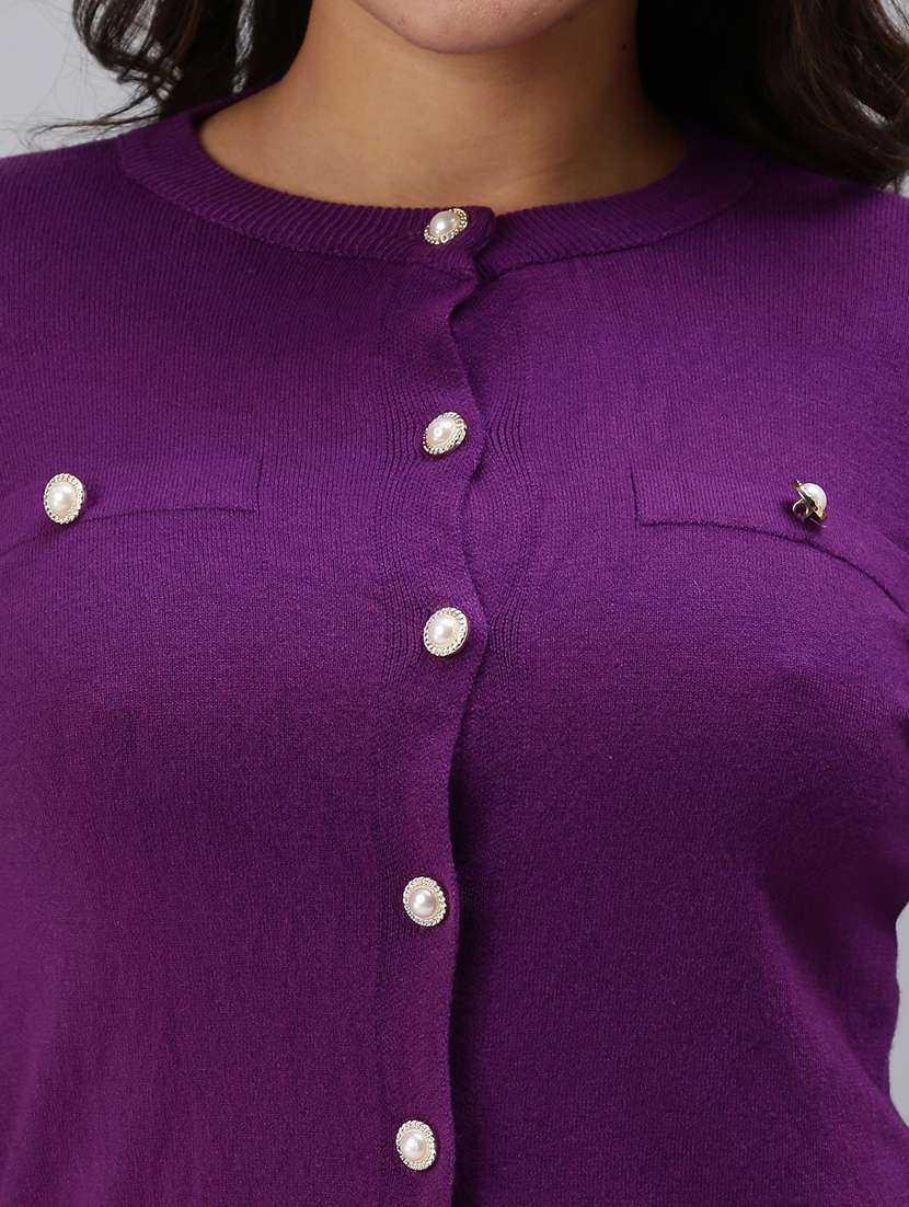 button embellished solid cardigan - 18469879 -  Standard Image - 5