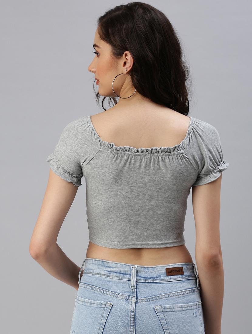 puffed sleeved frilled detailed crop top - 18469909 - Standard Image - 3