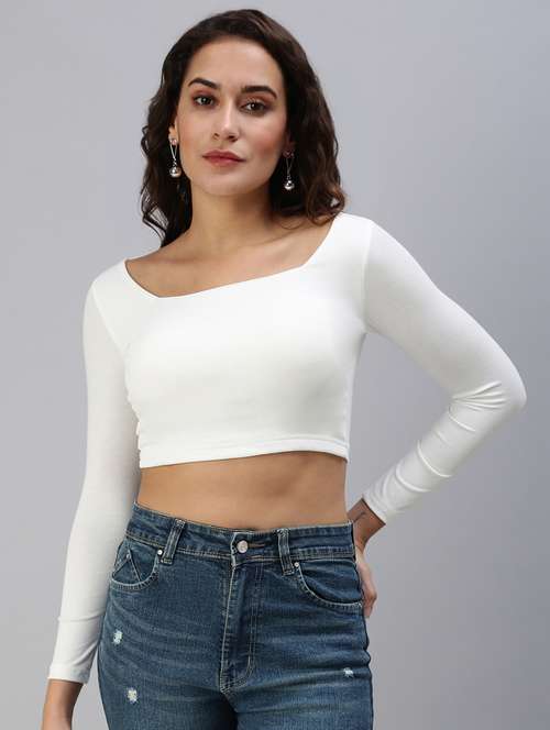 scoop neck solid crop top - 18469911 - Standard Image - 0