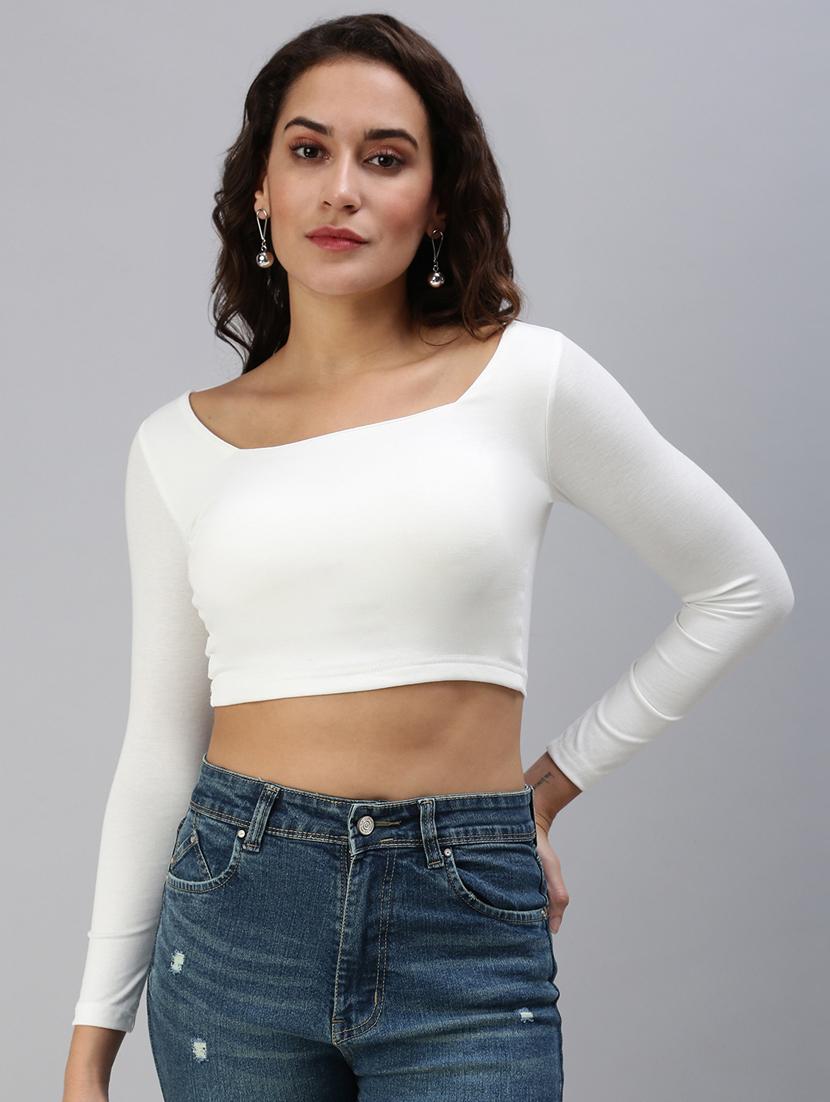 scoop neck solid crop top - 18469911 - Zoom Image - 0