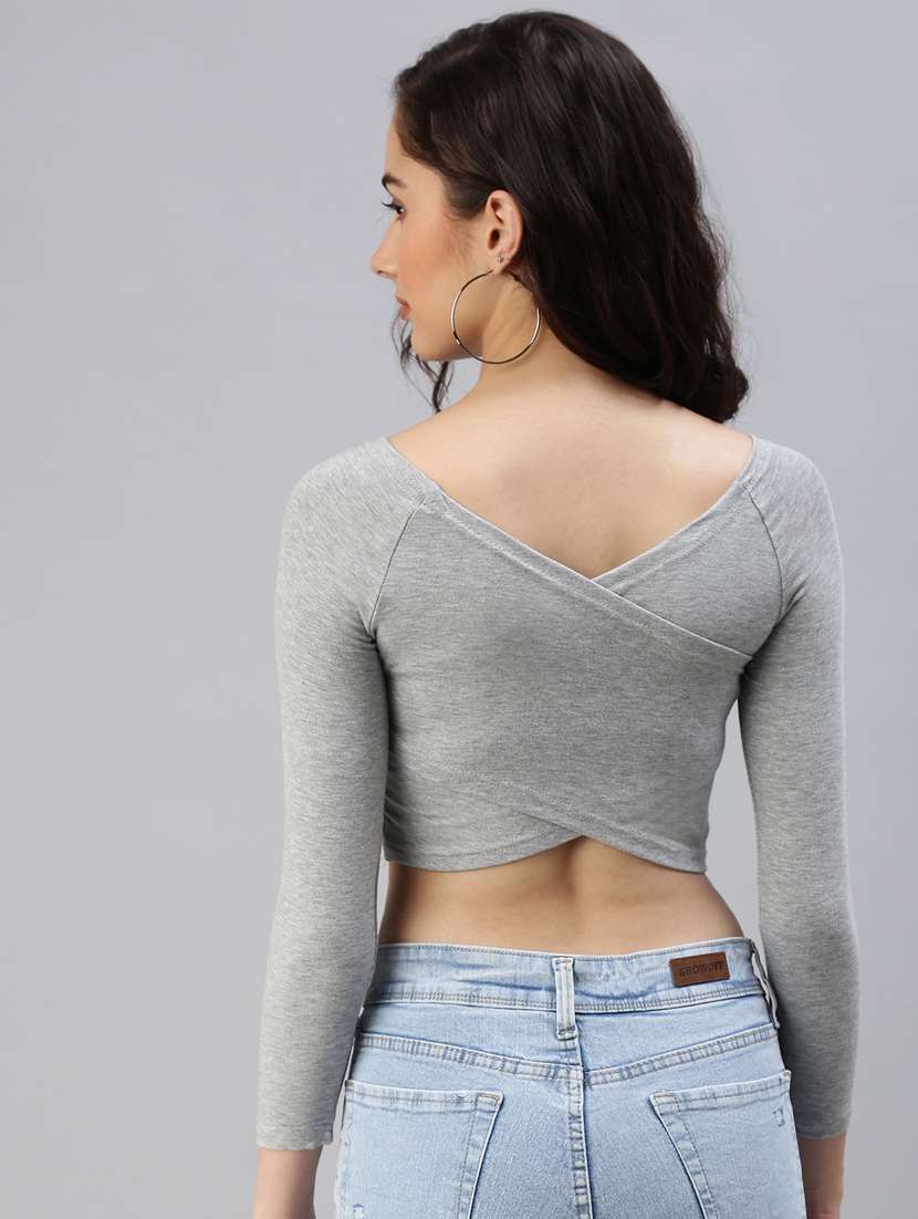 cross front solid crop top - 18469912 -  Standard Image - 3