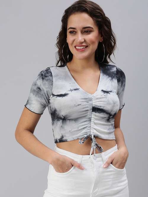 ruched front tie and dye crop top - 18469921 -  Standard Image - 0