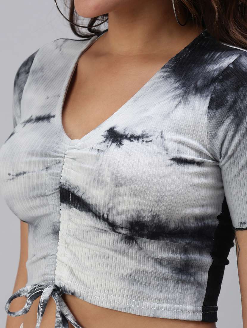 ruched front tie and dye crop top - 18469921 -  Standard Image - 3