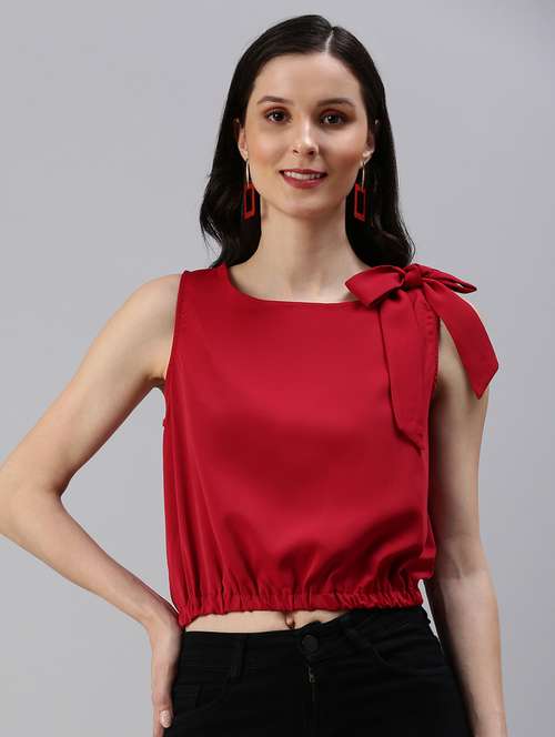 women's crop round neck top - 18469938 - Standard Image - 0