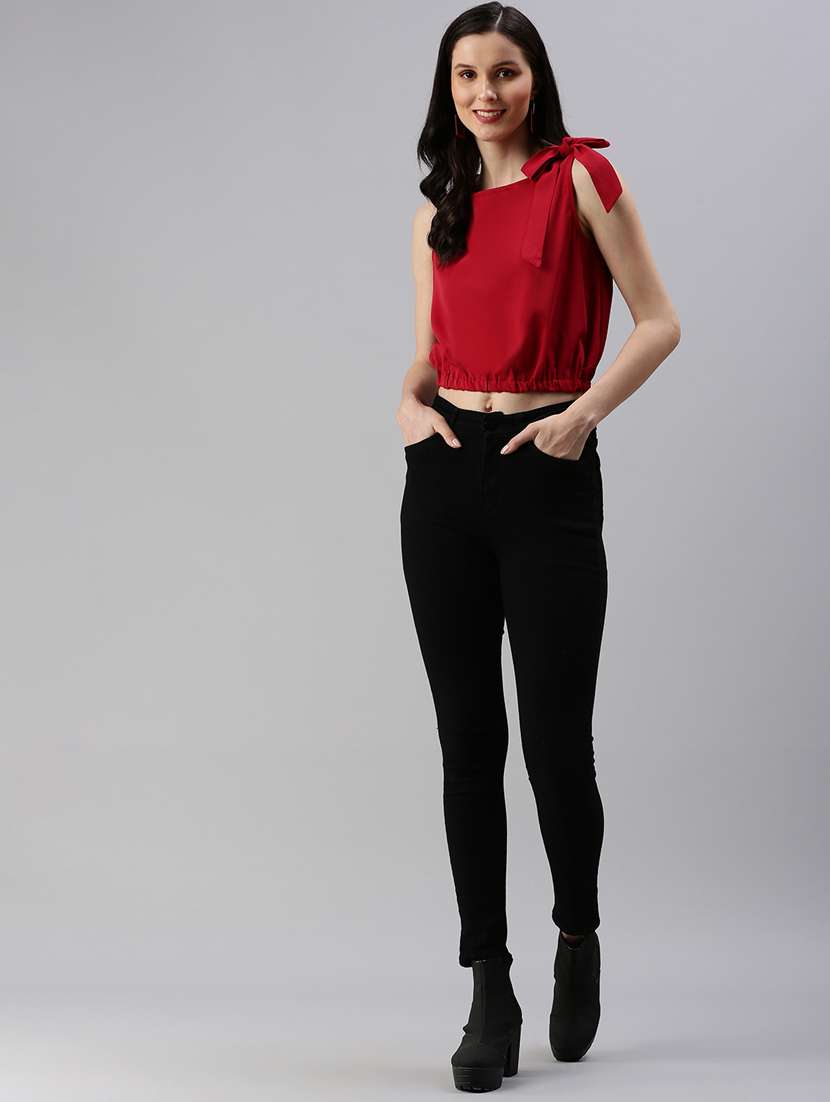 women's crop round neck top - 18469938 - Standard Image - 3