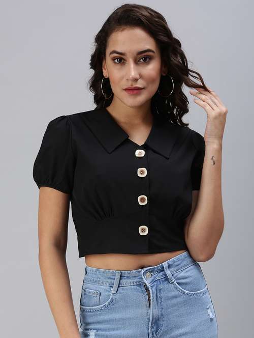 women's crop collared top - 18469952 -  Standard Image - 0