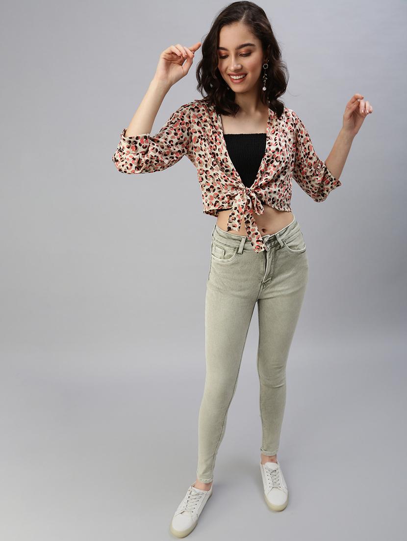 tie front printed crop top - 18469961 - Standard Image - 3