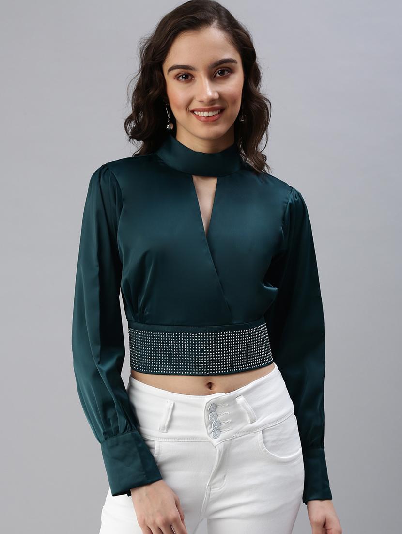 women's crop key hole neck top - 18469964 - Zoom Image - 0