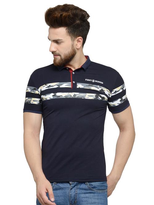 navy-blue chest-printed polo t-shirt - 18470211 - Standard Image - 0