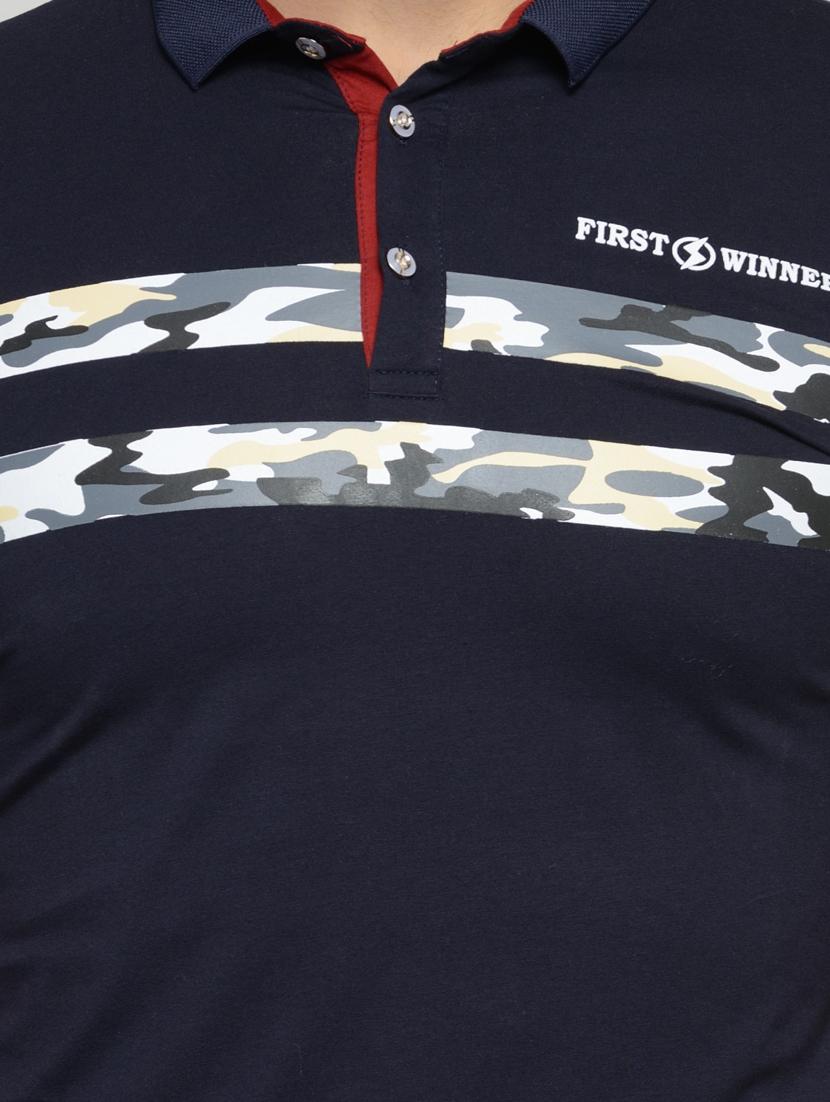 navy-blue chest-printed polo t-shirt - 18470211 - Standard Image - 3