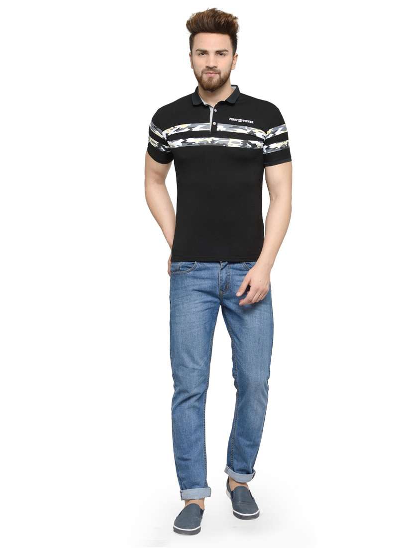 black striped polo neck t-shirt - 18470212 -  Standard Image - 3