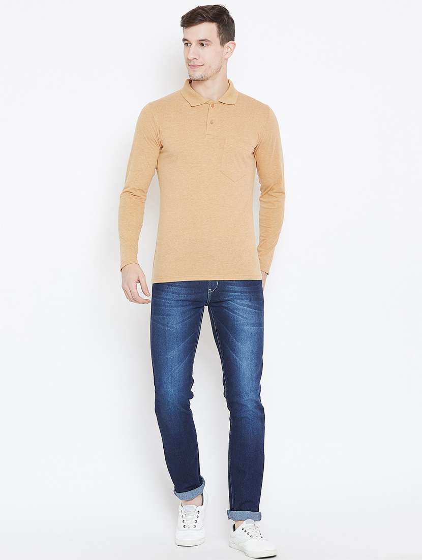 beige solid polo t-shirt - 18470261 -  Standard Image - 3