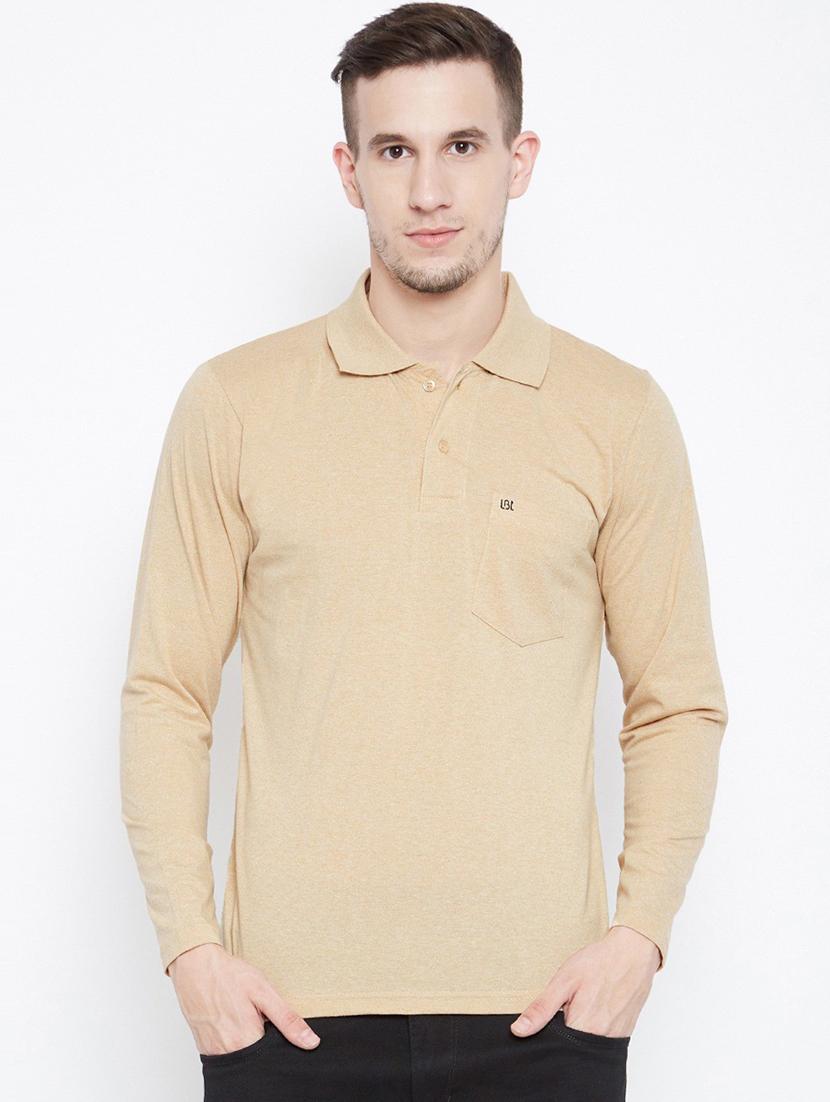 men beige regular fit polo t-shirt