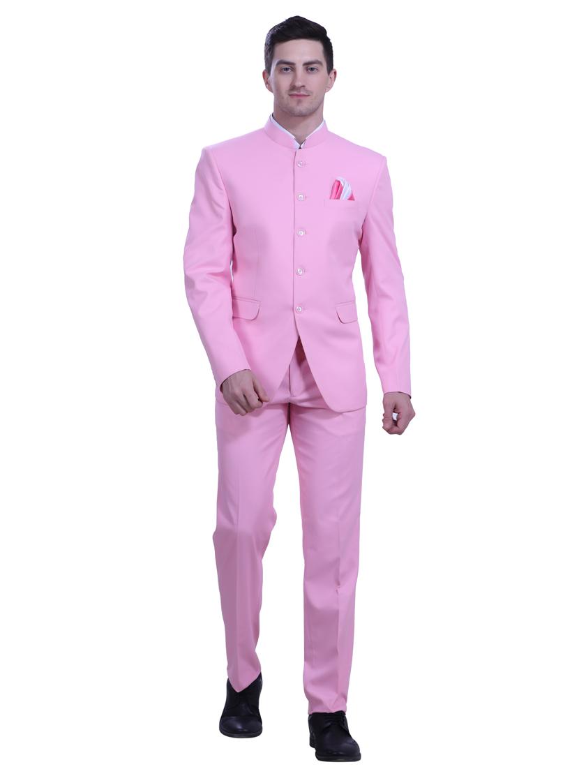 pink solid bandhgala two piece suit set - 18470378 - Standard Image - 3