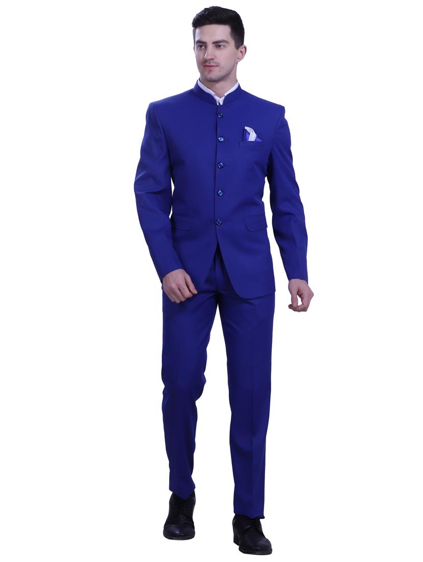 navy-blue solid bandhgala two piece suit set - 18470380 - Standard Image - 3