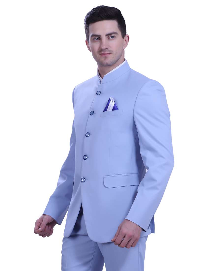 light blue solid bandhgala two piece suit set - 18470381 - Zoom Image - 0