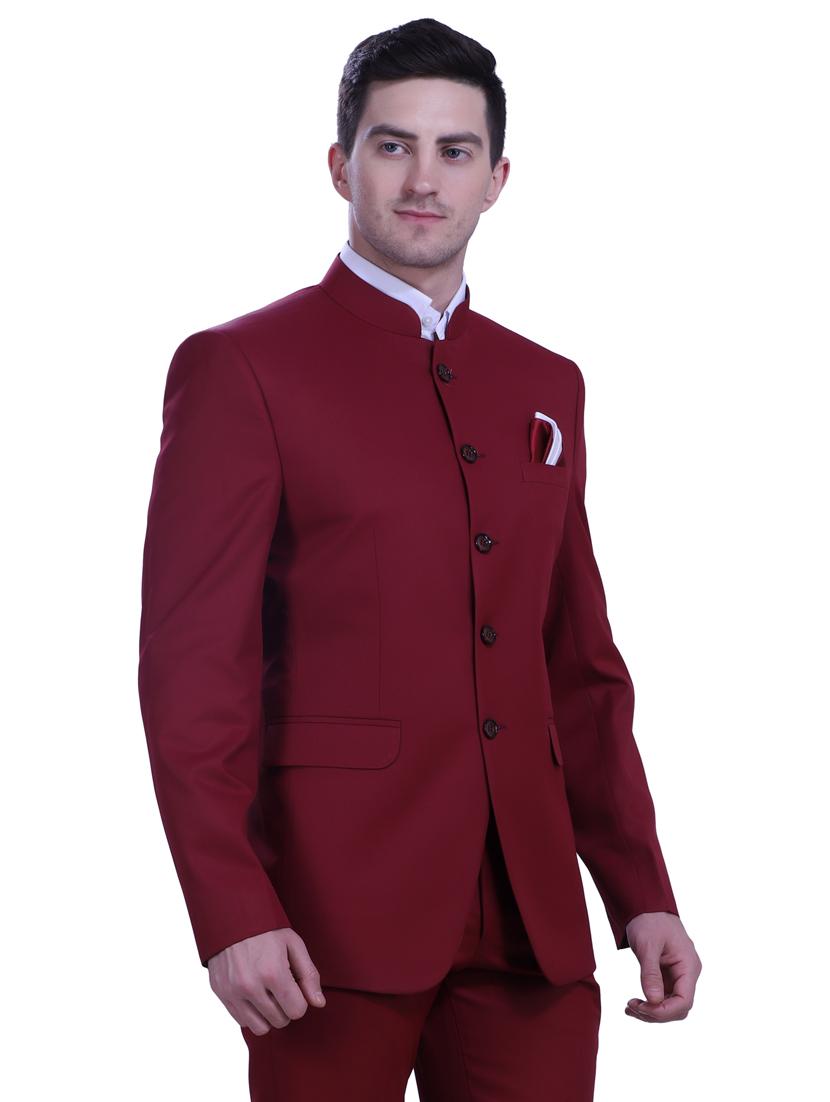 red solid bandhgala two piece suit set - 18470387 - Zoom Image - 0