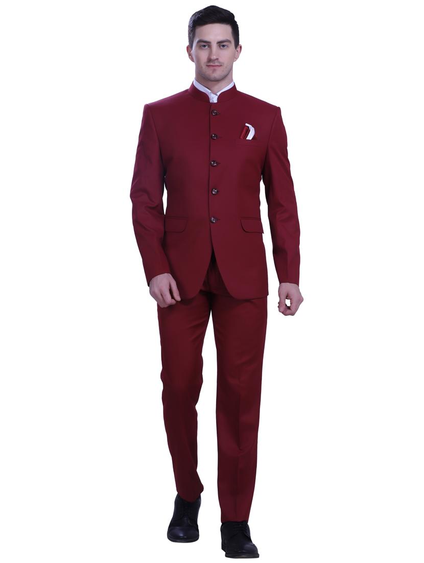 red solid bandhgala two piece suit set - 18470387 - Standard Image - 3