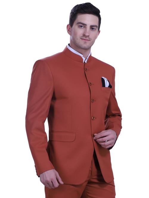 rust solid bandhgala two piece suit set - 18470388 - Standard Image - 0