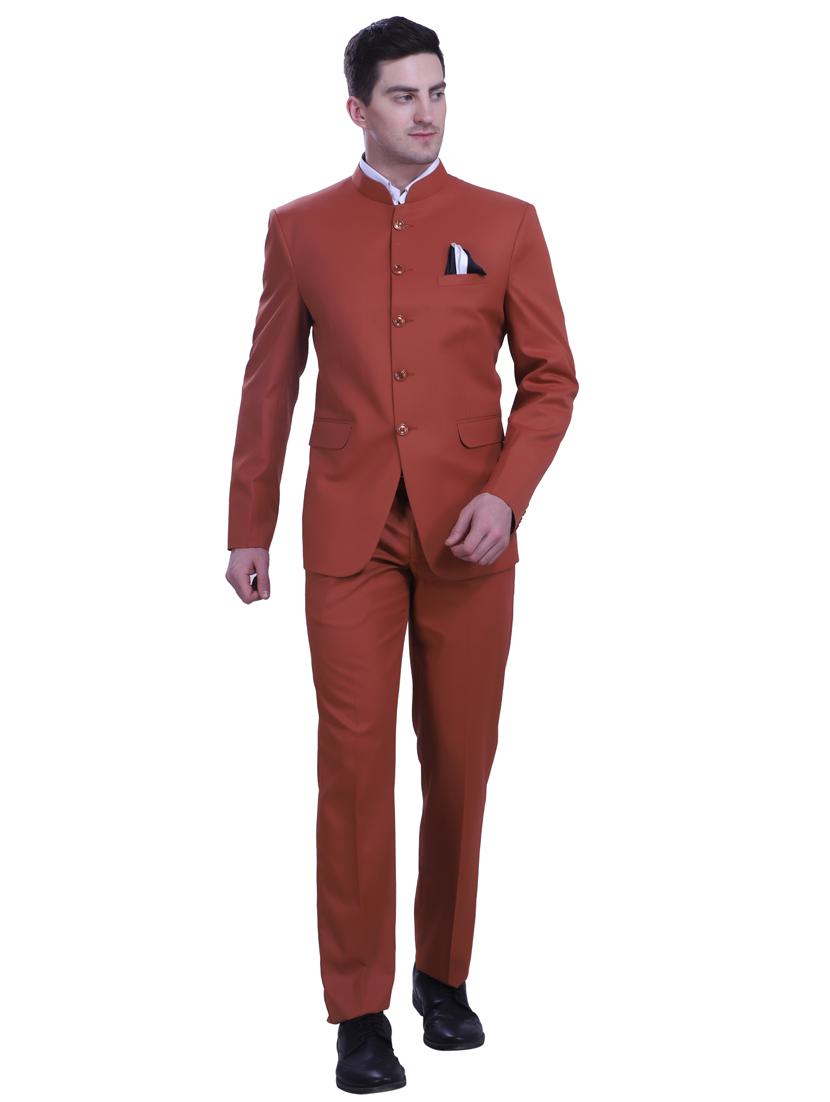 rust solid bandhgala two piece suit set - 18470388 - Standard Image - 3