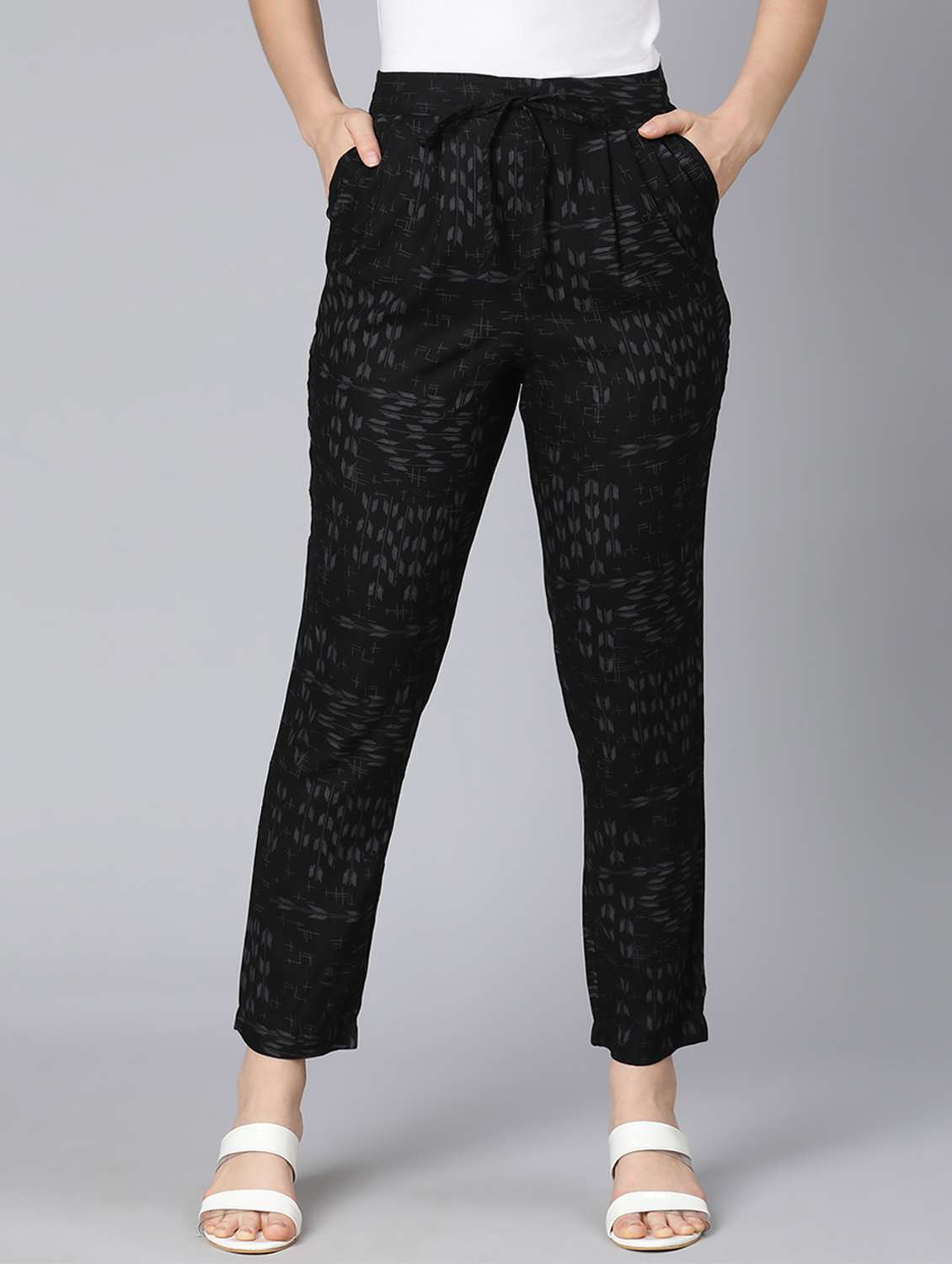 mid rise printed pleated trouser 