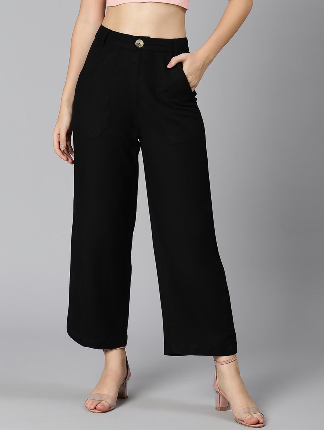 high rise solid flat front trouser