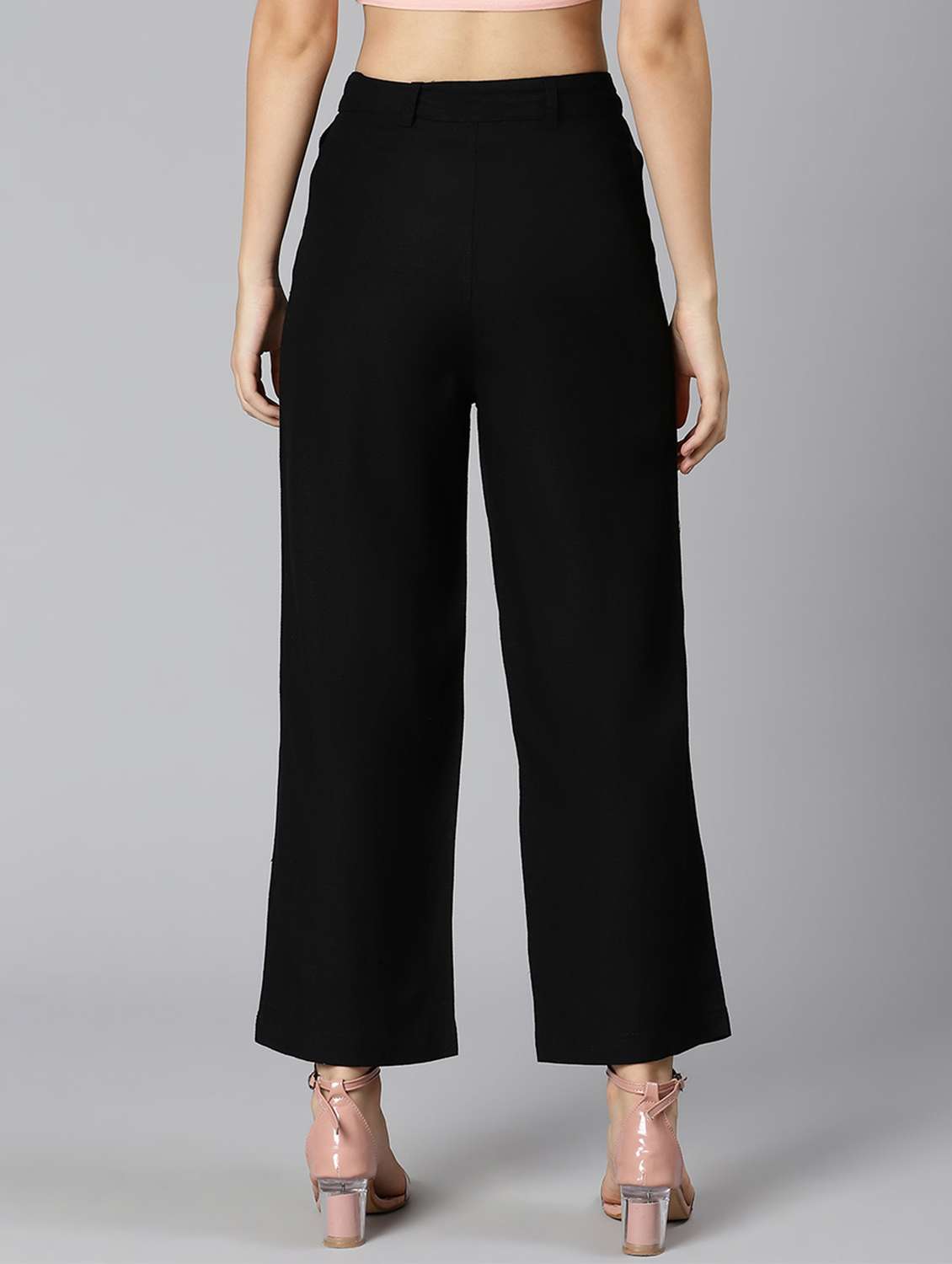 high rise solid flat front trouser - 18471012 - Standard Image - 3
