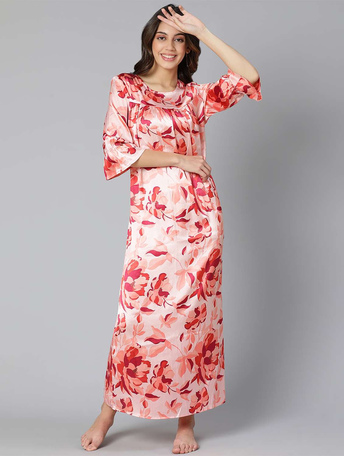 women peach printed nighty