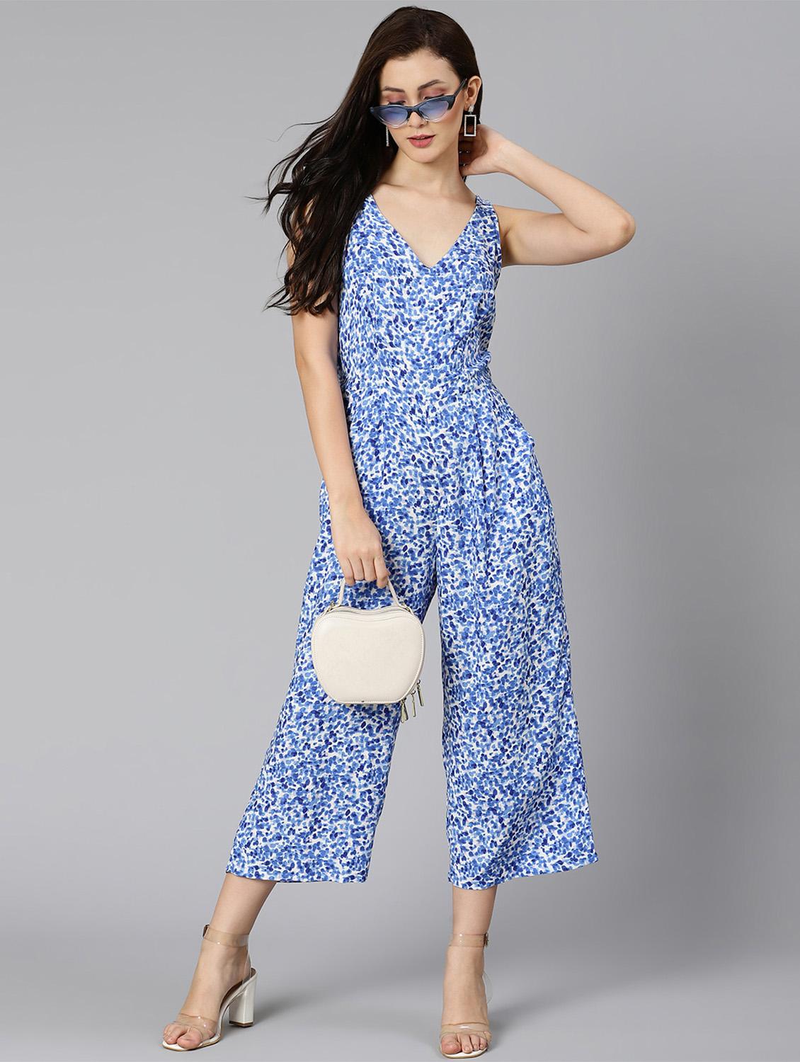 blue printed full leg jumpsuit - 18471041 -  Zoom Image - 0
