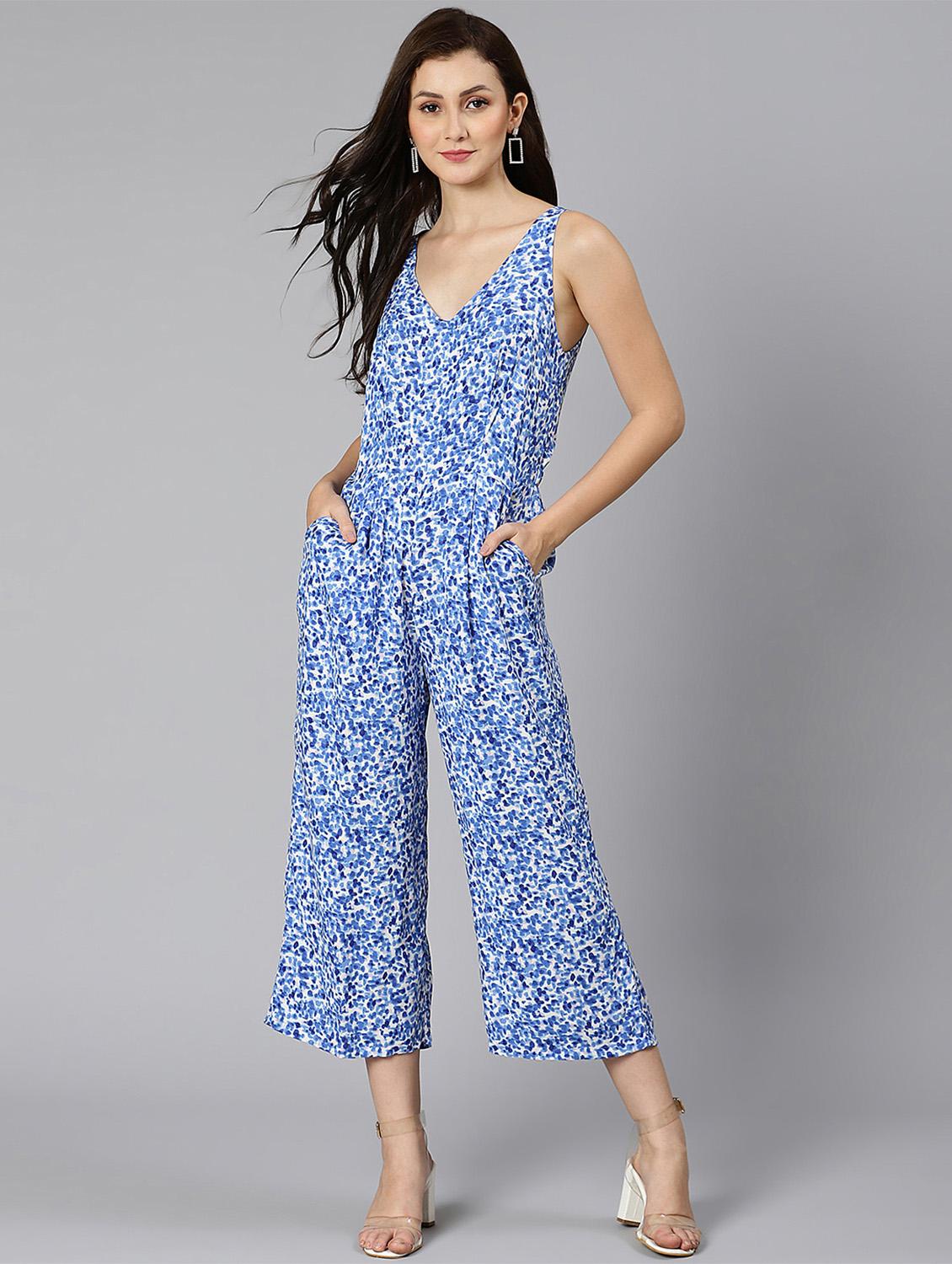 blue printed full leg jumpsuit - 18471041 - Standard Image - 3