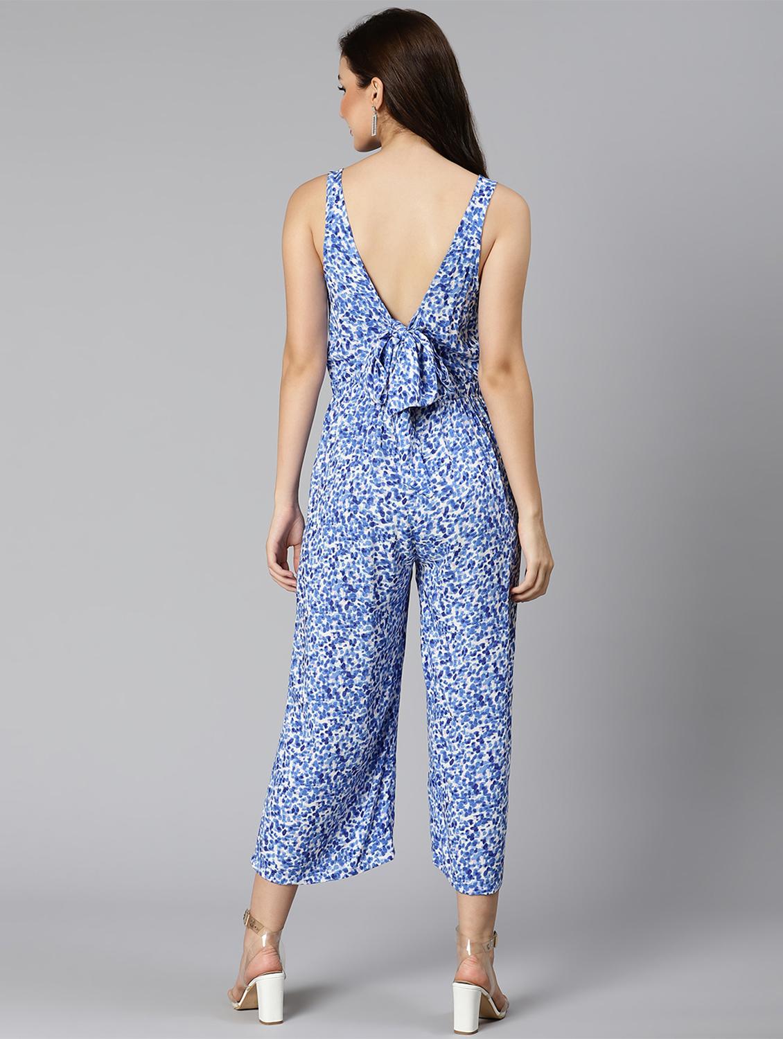 blue printed full leg jumpsuit - 18471041 - Standard Image - 5