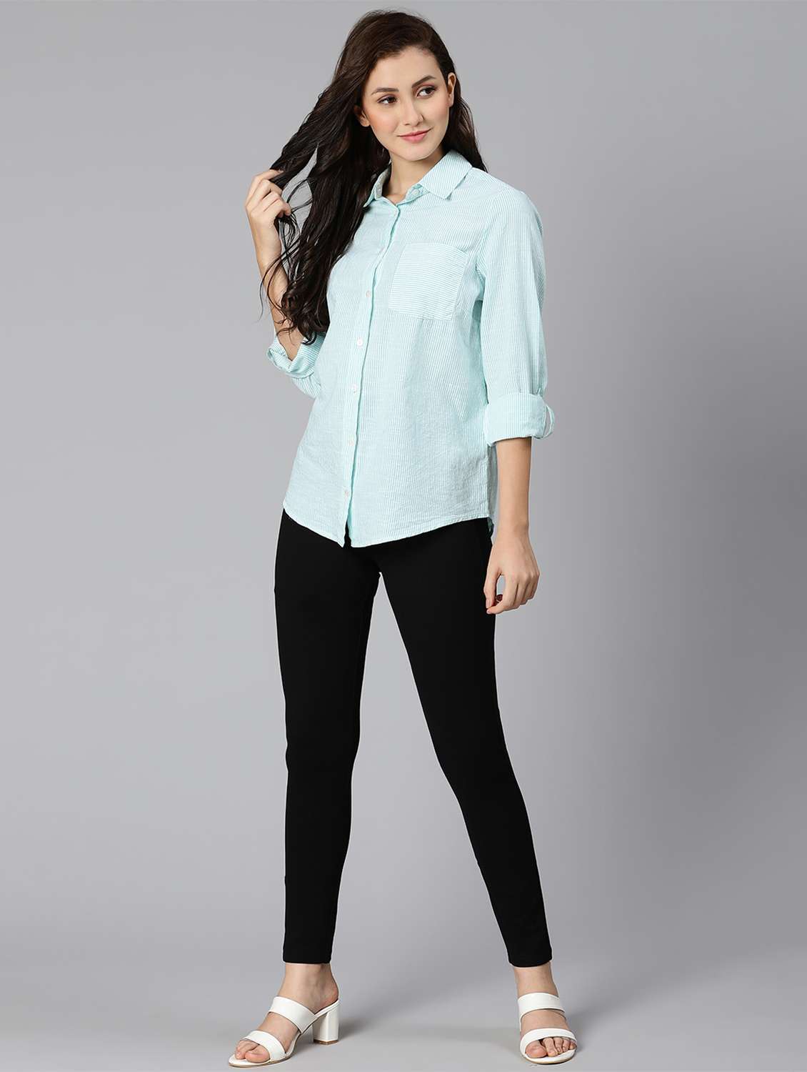 sea green striped regular shirt - 18471044 -  Standard Image - 5