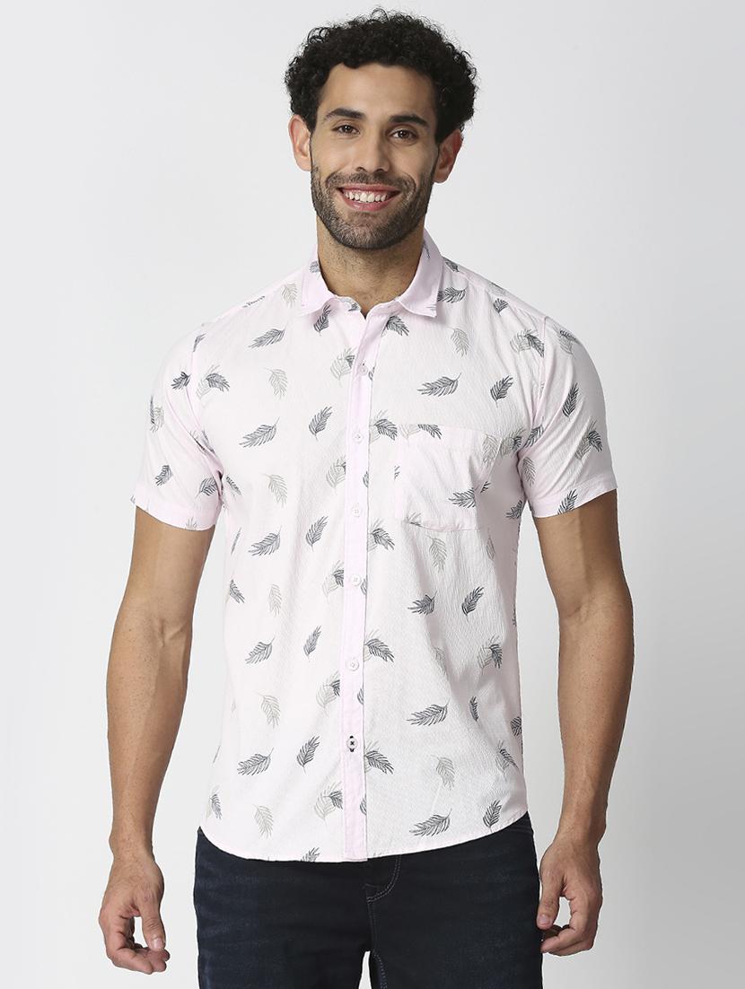 mens leaf print casual shirt