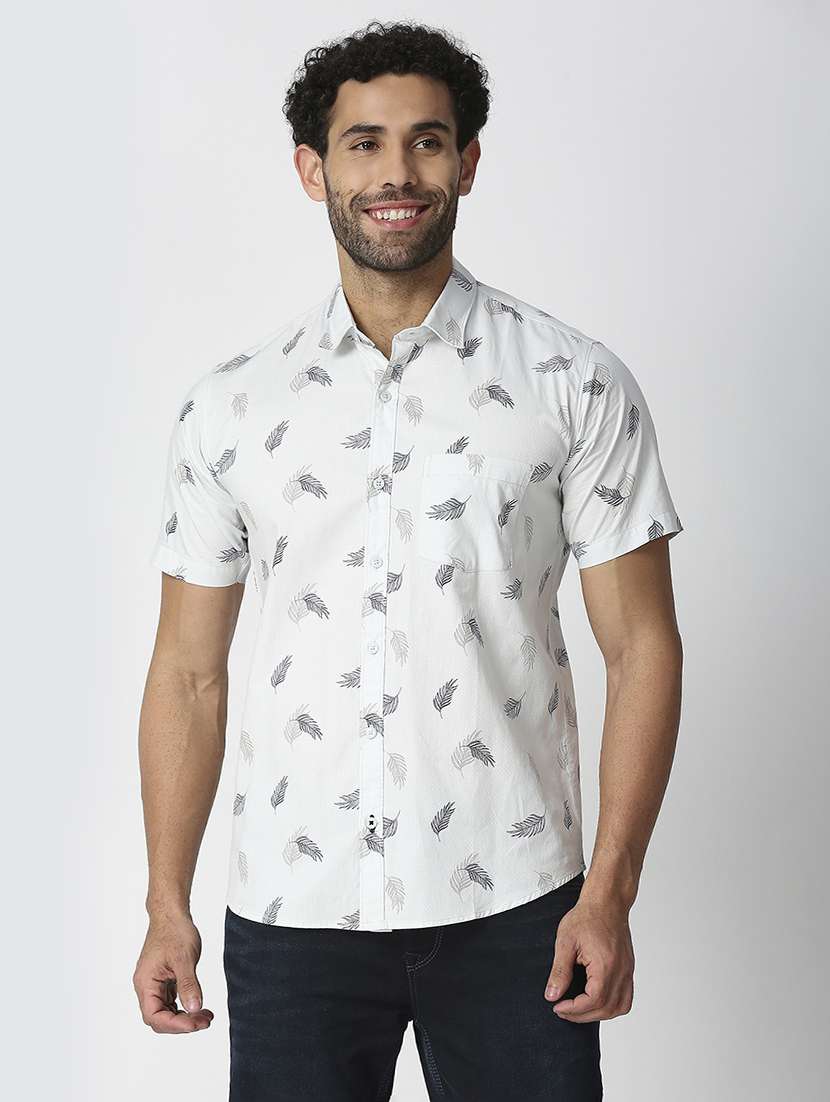 mens leaf print casual shirt