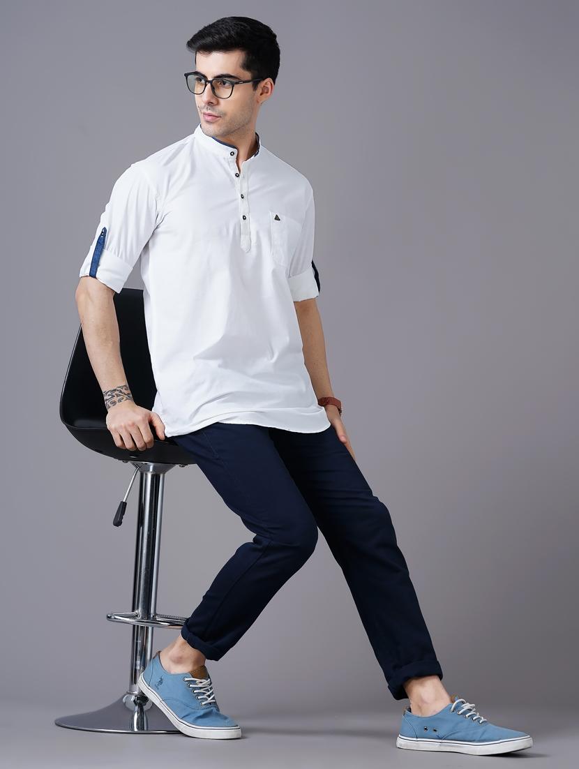 white solid kurta - 18471399 - Standard Image - 3