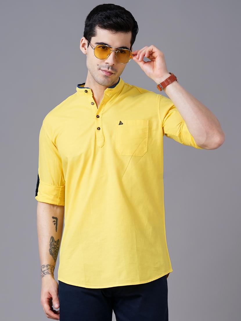 yellow solid short kurta - 18471401 - Zoom Image - 0