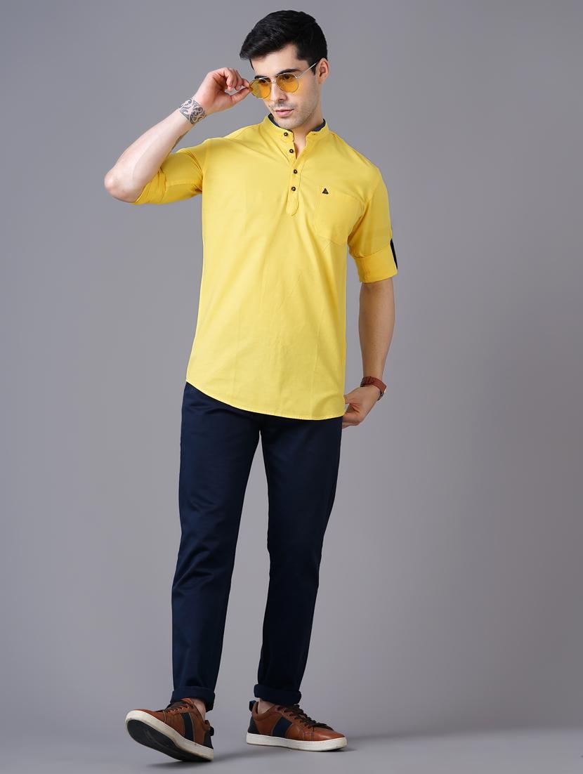 yellow solid short kurta - 18471401 - Standard Image - 3