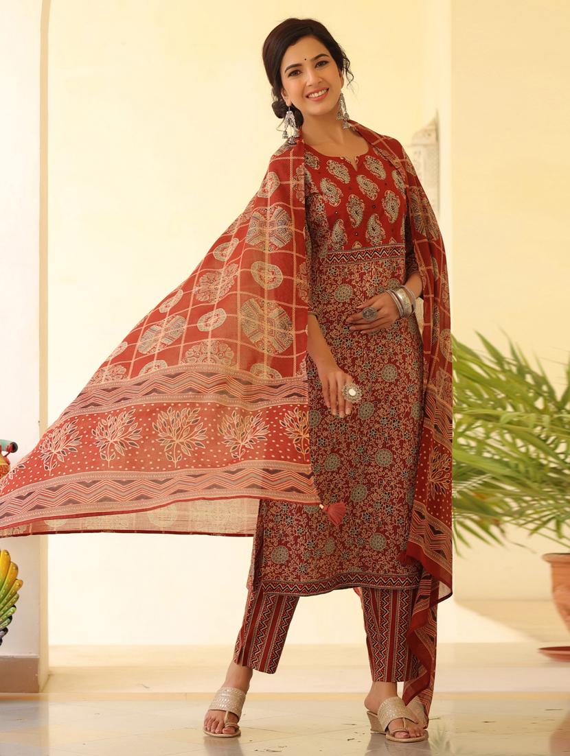 printed kurta dupatta set - 18471422 - Standard Image - 3