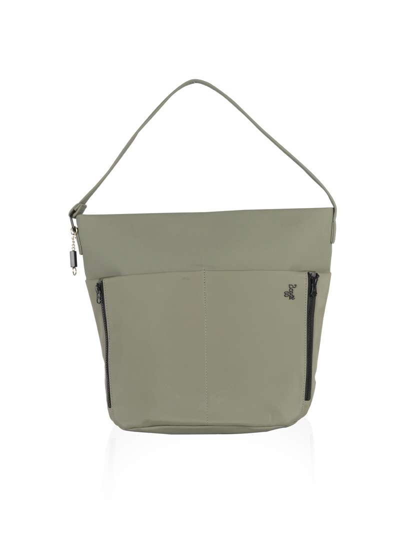 green solid regular handbag