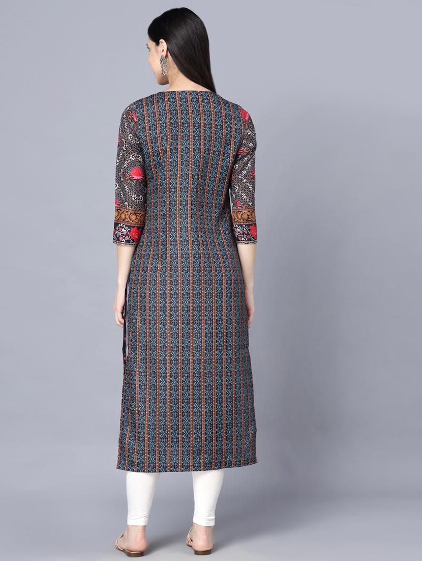 floral printed straight kurta - 18472457 - Standard Image - 3