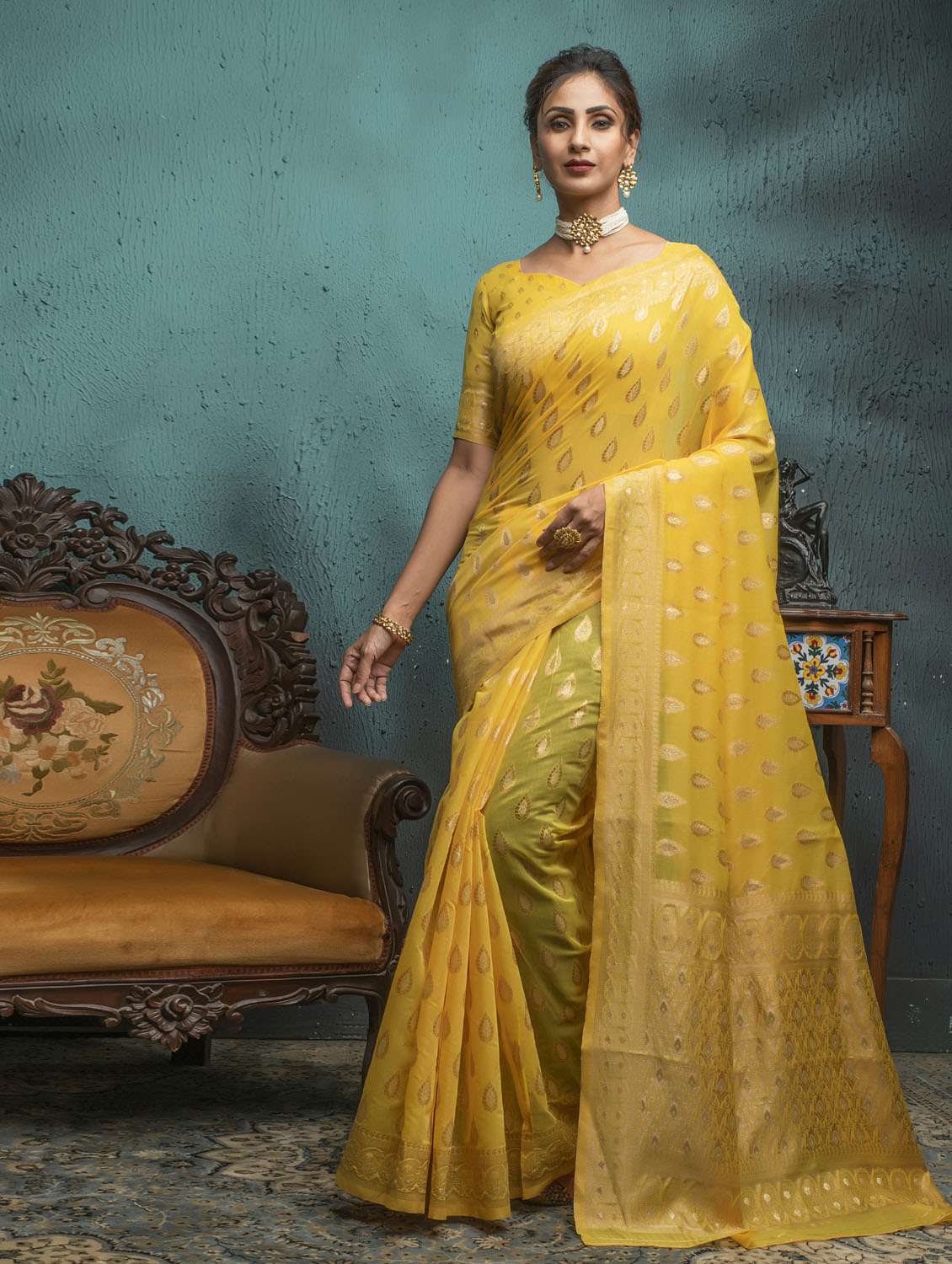 jacquard work woven saree  with blouse