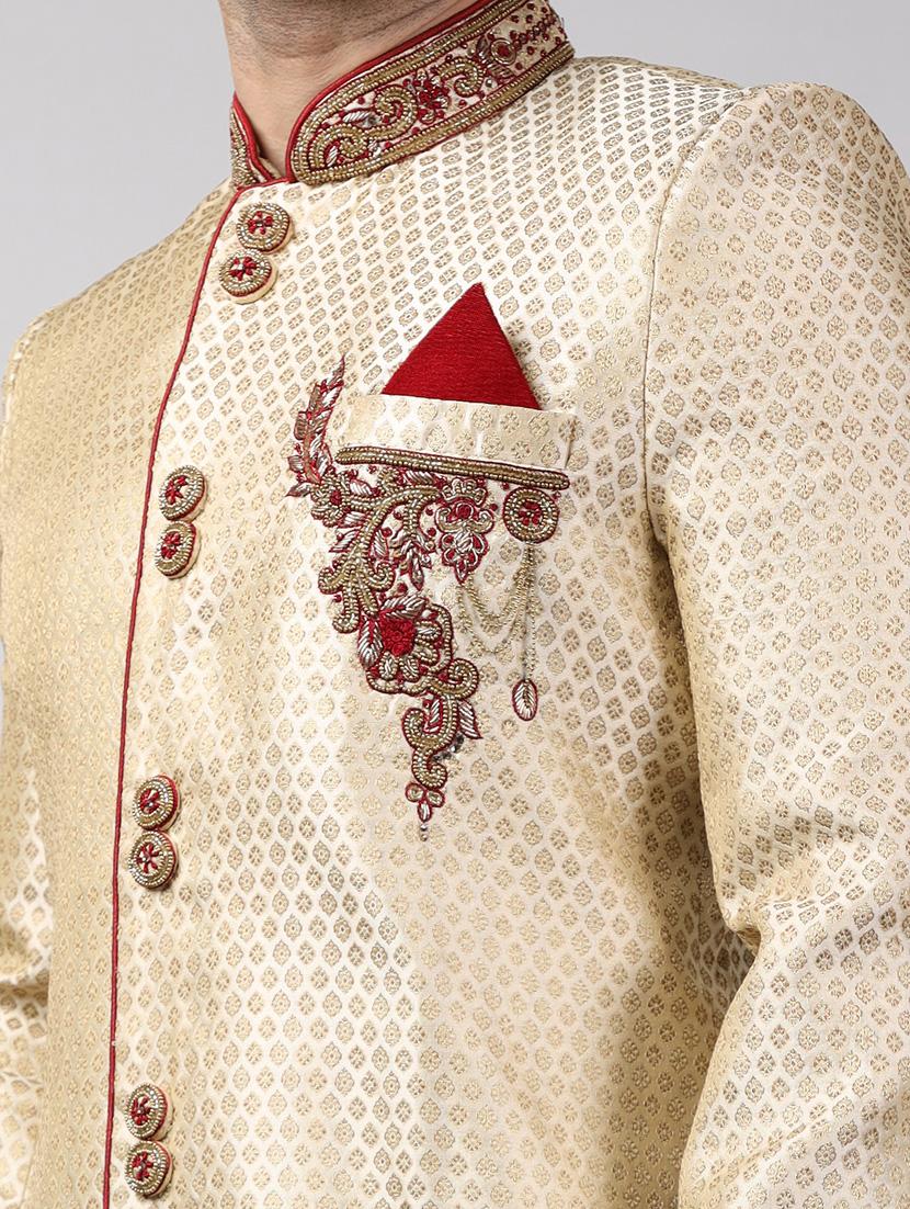 golden silk brocade sherwani ethnic wear set - 18473014 - Standard Image - 5