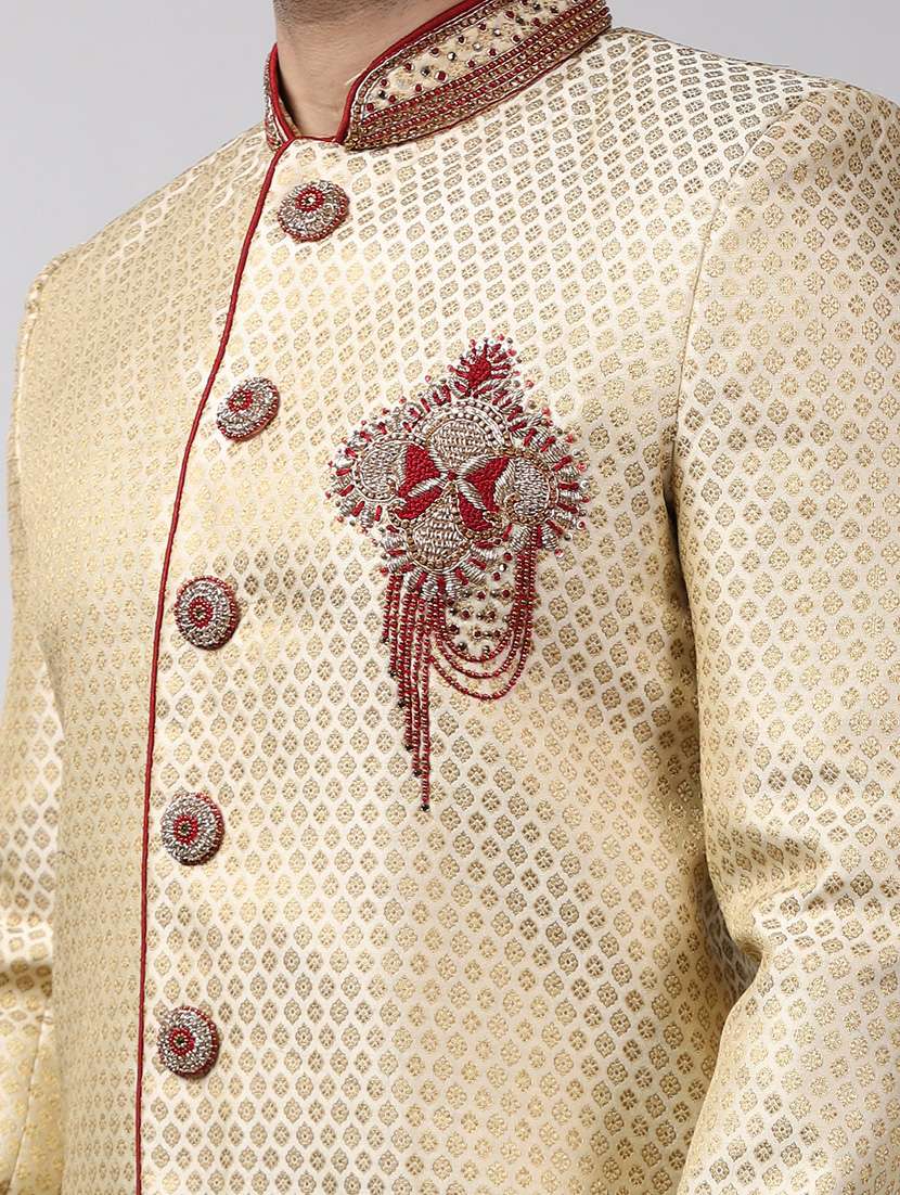 golden silk brocade sherwani ethnic wear set - 18473017 - Standard Image - 5