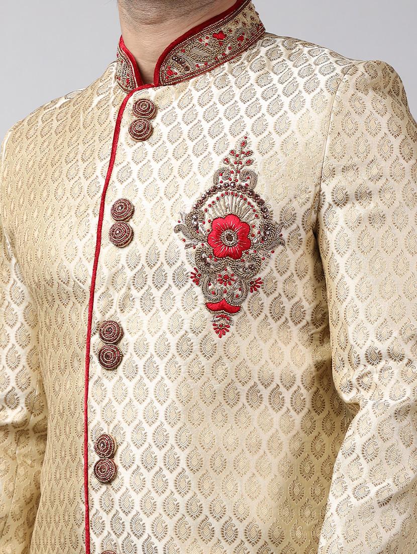 golden silk brocade sherwani ethnic wear set - 18473022 - Standard Image - 5