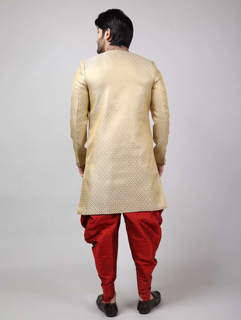 golden silk brocade sherwani ethnic wear set - 18473041 - Standard Image - 3
