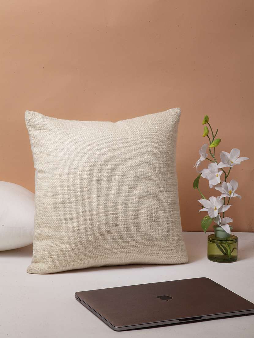 blanc9 natural off-white cotton square cushion cover 16x16 inches