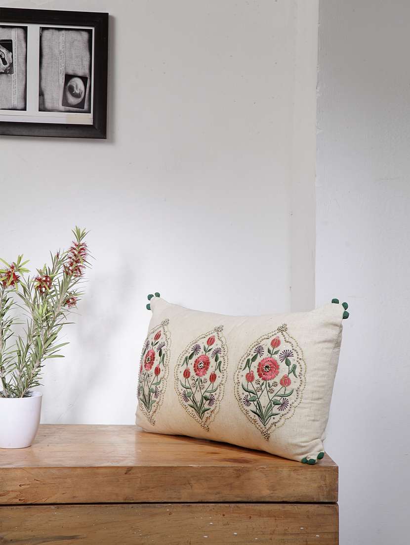 blanc9 embellished multicoloured rectangular cotton cushion cover 12x20inches