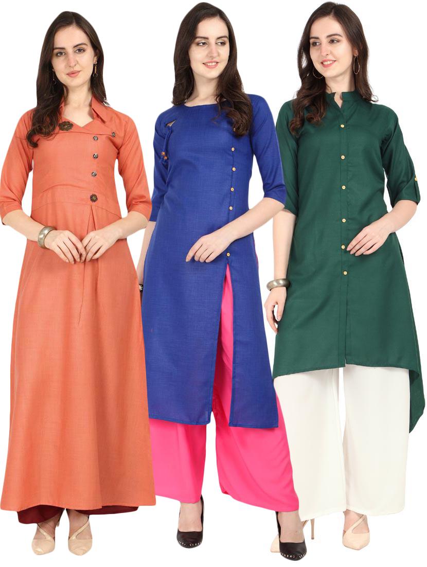 pack of 3 solid kurta - 18473632 - Zoom Image - 0